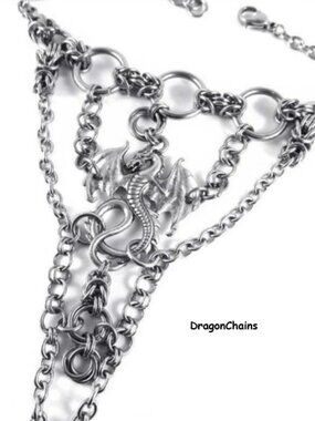 Dragon Hand Chain Links Steel Bracelet Ring Fantasy Jewelry Chainmail Necklace